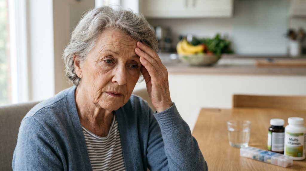 Elderly adult with low energy and vitamin deficiency