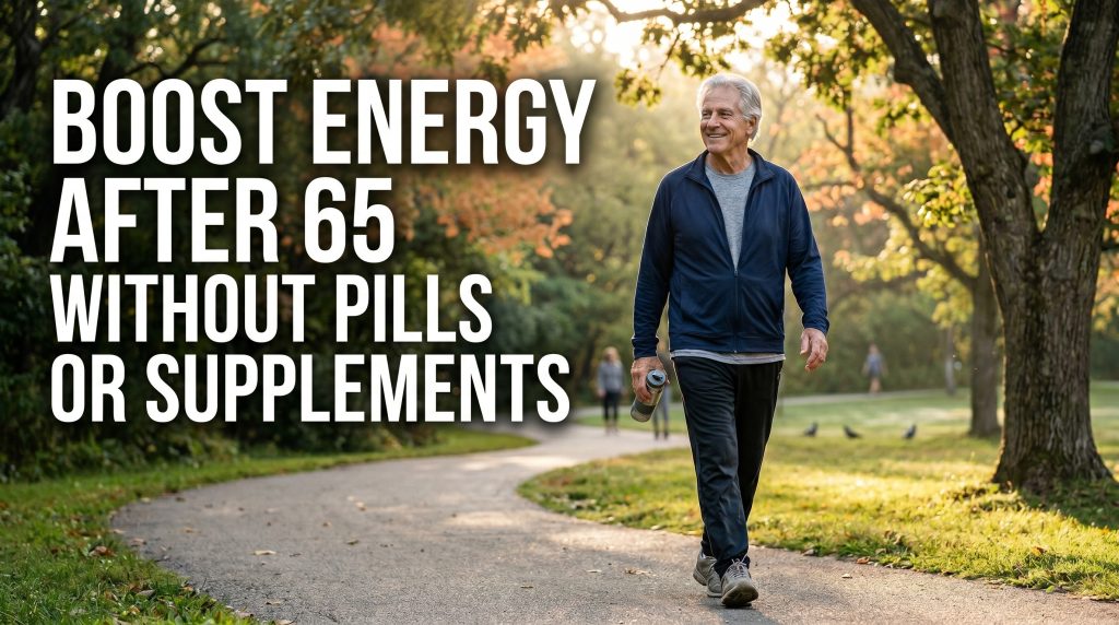 Senior man walking outdoors to boost energy naturally after 65 without supplements