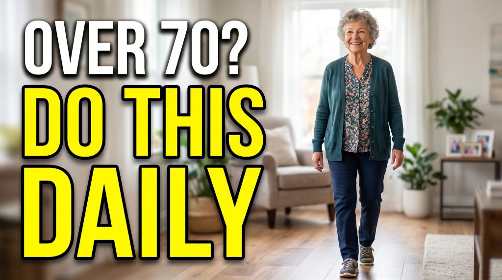 Strong senior woman over 70 walking confidently at home